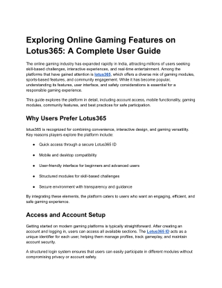 Exploring Online Gaming Features on Lotus365: A Complete User Guide