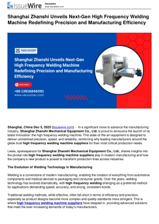 Shanghai Zhanshi Unveils Next-Gen High Frequency Welding Machine Redefining Precision and Manufacturing Efficiency