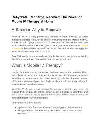 Mobile IV Therapy at Home for Fast Hydration and Wellness Support