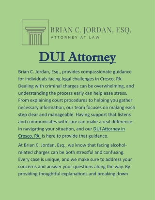 DUI Attorney in Cresco, PA: Helping You Navigate the Legal Process Confidently