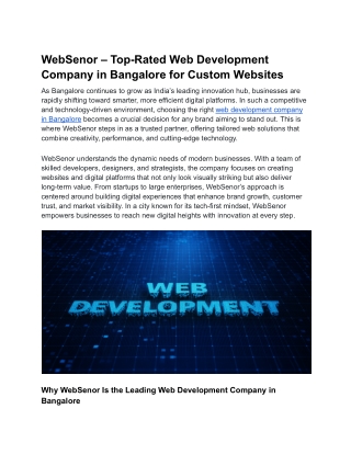 WebSenor – Leading Web Development Company in Bangalore for Modern Businesses