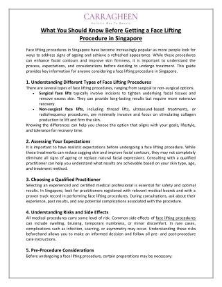 What You Should Know Before Getting a Face Lifting Procedure in Singapore