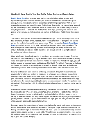 Why Reddy Anna Book Is Your Best Bet for Online Gaming and Sports Action