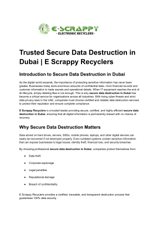 Trusted Secure Data Destruction in Dubai _ E Scrappy Recyclers