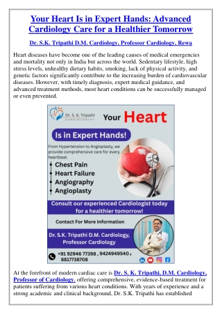 Your Heart Is in Expert Hands: Advanced Cardiology Care for a Healthier Tomorrow