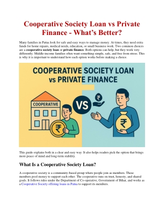 Cooperative Society Loan vs Private Finance – What’s Better