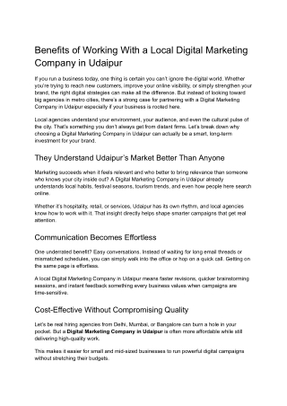 Benefits of Working With a Local Digital Marketing Company in Udaipur