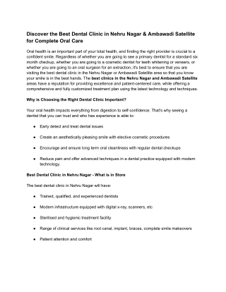 Discover the Best Dental Clinic in Nehru Nagar & Ambawadi Satellite for Complete Oral Care