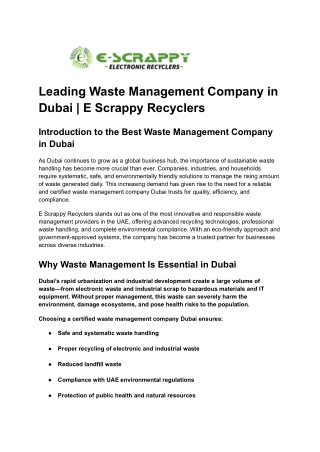 Leading Waste Management Company in Dubai _ E Scrappy Recyclers