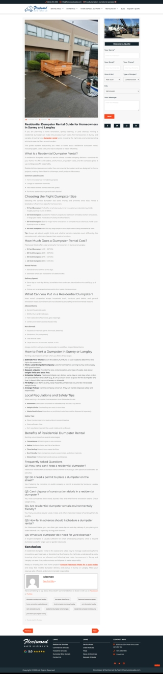 Residential Dumpster Rental Guide for Homeowners in Surrey and Langley