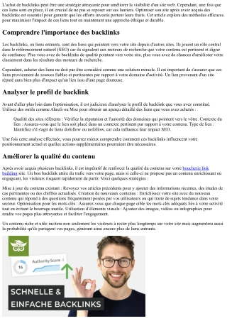 Comment optimiser son site après avoir acheté plusieurs backlinks.