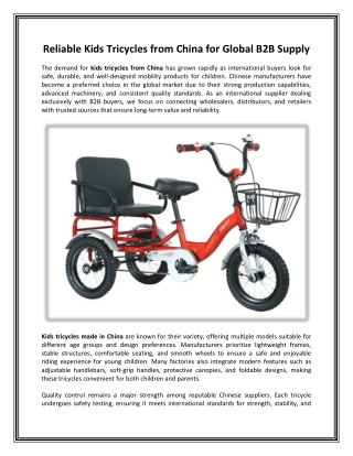 Reliable Kids Tricycles from China for Global B2B Supply