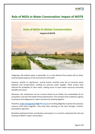 Role of NGOs in Water Conservation: Impact of WOTR