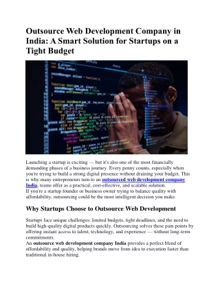 Outsource Web Development Company in India