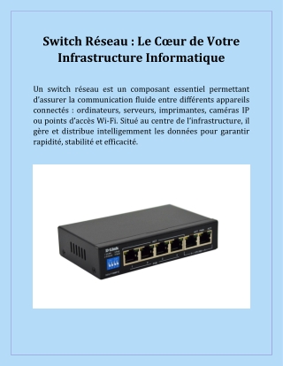 Switch Réseau- Le Cœur de Votre Infrastructure Informatique