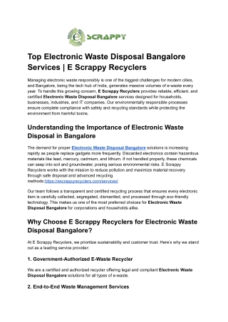 Top Electronic Waste Disposal Bangalore Services _ E Scrappy Recyclers
