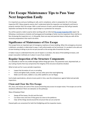 Fire Escape Maintenance Tips to Pass Your Next Inspection Easily.Doc