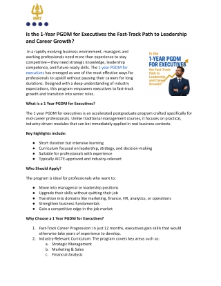 Is the 1-Year PGDM for Executives the Fast-Track Path to Leadership and Career Growth