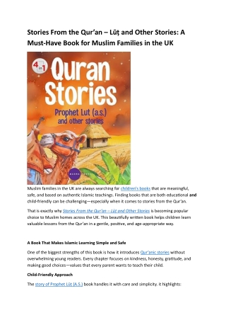 Stories From the Qur’an – Lūṭ and Other Stories A Must-Have Book for Muslim Families in the UK