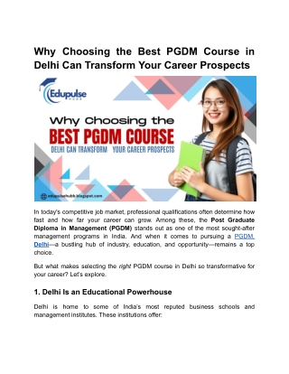 Why Choosing the Best PGDM Course in Delhi Can Transform Your Career Prospects