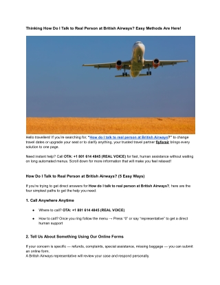 How Do I Talk to Real Person at British Airways_