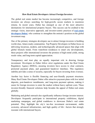 How Real Estate Developers Attract Foreign Investors