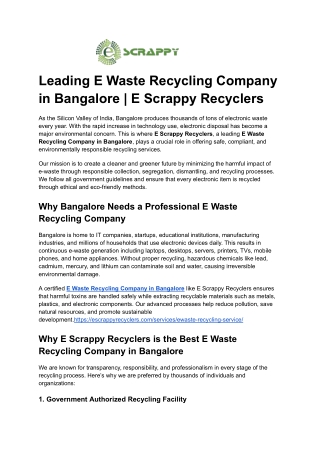 Leading E Waste Recycling Company in Bangalore _ E Scrappy Recyclers (1)