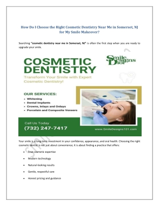 How Do I Choose the Right Cosmetic Dentistry Near Me in Somerset, NJ for My Smile Makeover