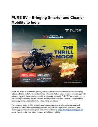 Experience Reliability With PURE EV Electric Bikes