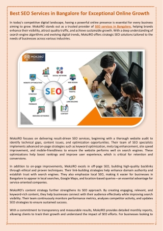 Best SEO Services in Bangalore for Exceptional Online Growth