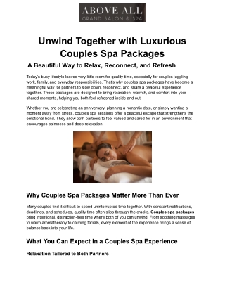 Unwind Together with Luxurious Couples Spa Packages