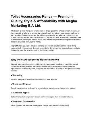 Toilet Accessories Kenya — Premium Quality, Style & Affordability with Megha Marketing E.A Ltd.
