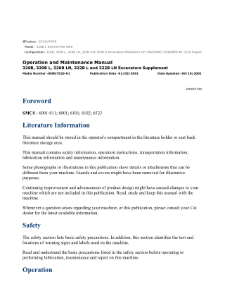 Caterpillar CAT 320B L EXCAVATOR (9WS00001-UP) Operation and Maintenance Manual Instant Download