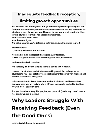 Inadequate Feedback Reception: The Hidden Barrier Limiting Leadership Growth