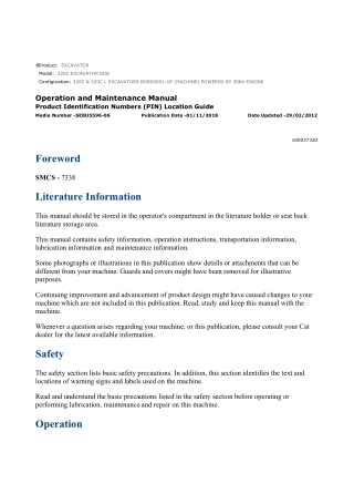 Caterpillar CAT 320C EXCAVATOR (BDB00001-UP) Operation and Maintenance Manual Instant Download