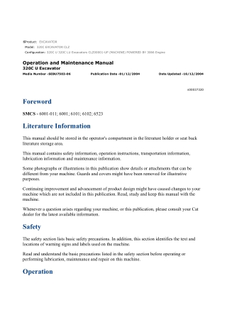 Caterpillar CAT 320C EXCAVATOR (CLZ00001-UP) Operation and Maintenance Manual Instant Download