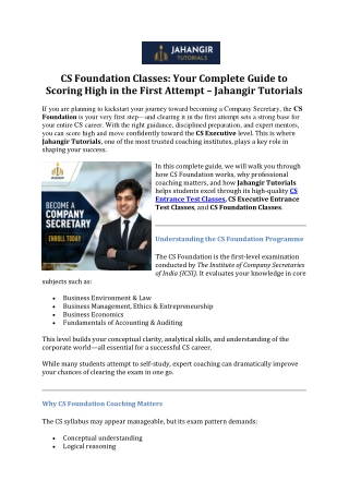 CS Foundation Classes- Your Complete Guide to Scoring High in the First Attempt – Jahangir Tutorials