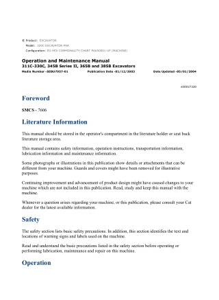 Caterpillar CAT 320C EXCAVATOR (PAA00001-UP) Operation and Maintenance Manual Instant Download