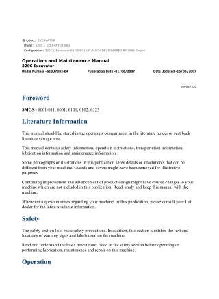 Caterpillar CAT 320C L EXCAVATOR (EAG00001-UP) Operation and Maintenance Manual Instant Download
