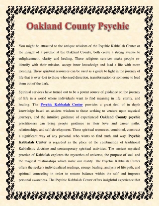 Oakland County Psychic