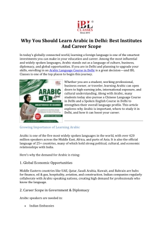 Why You Should Learn Arabic in Delhi- Best Institutes And Career Scope