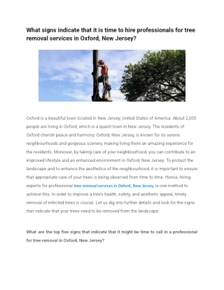 What signs indicate that it is time to hire professionals for tree removal services in Oxford, New Jersey