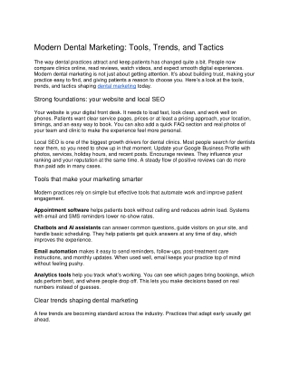 Modern Dental Marketing: Tools, Trends, and Tactics