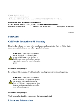 Caterpillar CAT 422F2 BACKHOE LOADER (LYF00001-UP) Operation and Maintenance Manual Instant Download