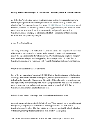 Luxury Meets Affordability 2 & 3 BHK Gated Community Flats in Gandimaisamma