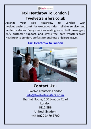 Taxi Heathrow To London  Twelvetransfers.co.uk