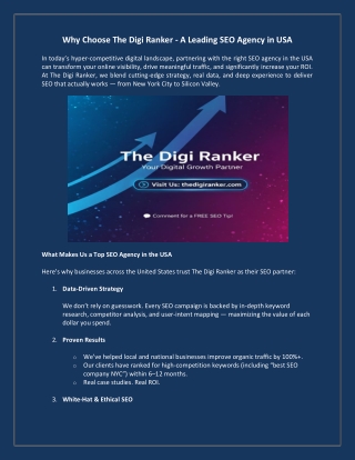Why Choose The Digi Ranker - A Leading SEO Agency in USA