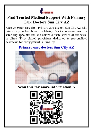 Find Trusted Medical Support With Primary Care Doctors Sun City AZ