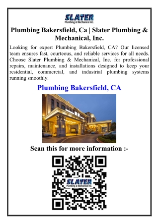 Plumbing Bakersfield, Ca  Slater Plumbing & Mechanical, Inc