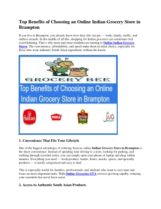 Top Benefits of Choosing an Online Indian Grocery Store in Brampton